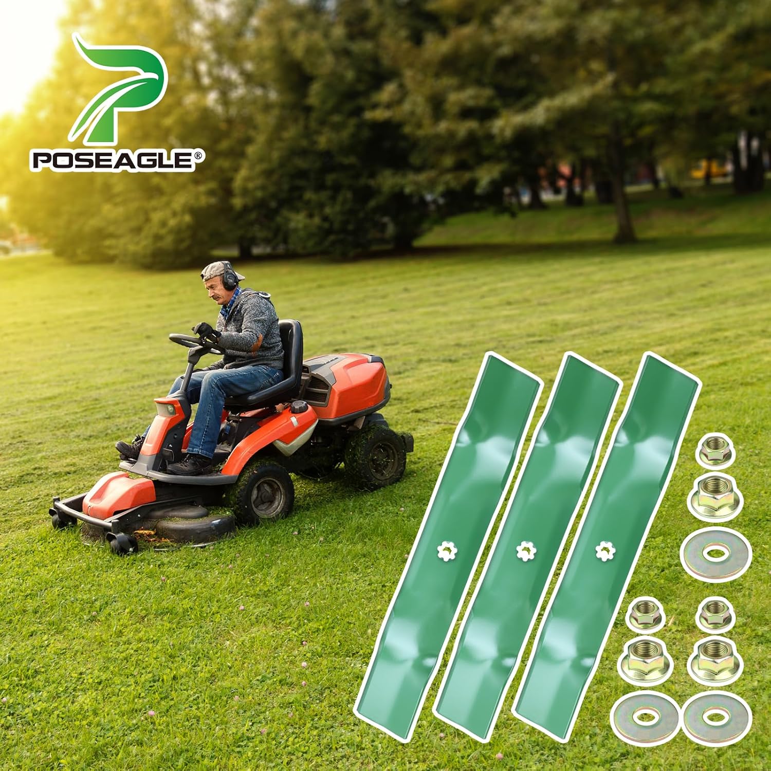 3 Pack GY20852 Lawn Mower Blades with Blade Nuts for John Deere D140 E160 E170 S140 S160 S170 LA140 LA145 Z355 Replaces John Deere 48 inch Mower Blades GX21785 AM141035 AM137757 High Lift