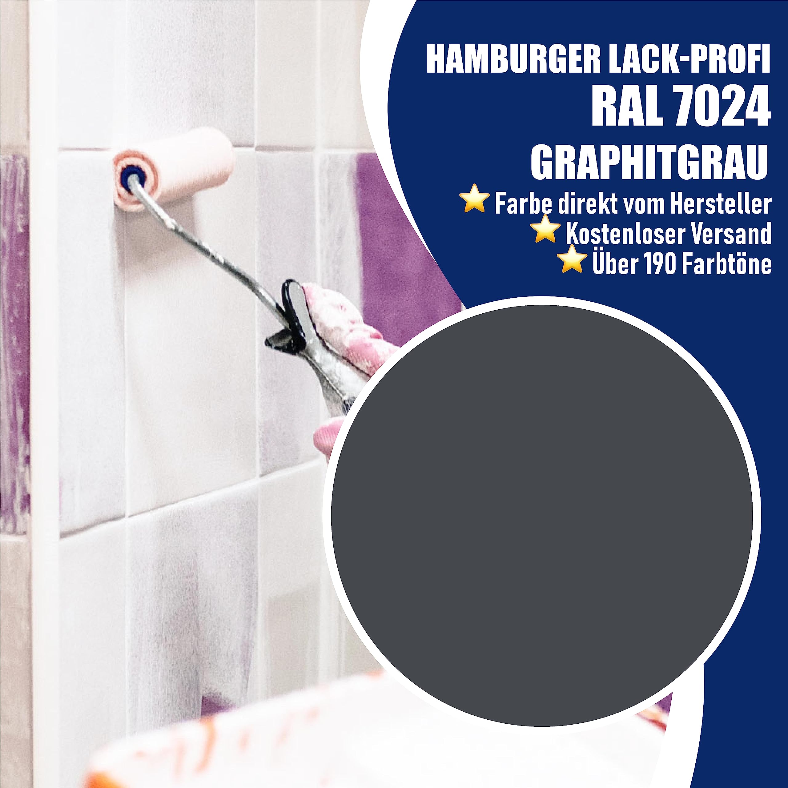 Hamburger Lack-Profi Fliesenlack GLÄNZEND Graphitgrau RAL 7024 Grau Fliesenfarbe (1 L)