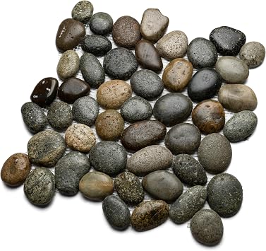CNK Tile Glazed Bali Ocean Pebble Tile - 12" x 12" Polished Natural Stone for Bathroom Kitchen Backsplash Floors Showers and Outdoor Spaces - Durable Waterproof Easy Installation - Pack of 1