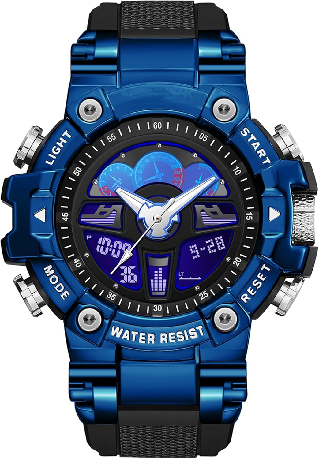 findtime Reloj para Hombre Tactical Watches for Men Black Military 5ATM Waterproof Sport Digital Watch Cool Designer World Time Countdown 12/24H Stopwatch