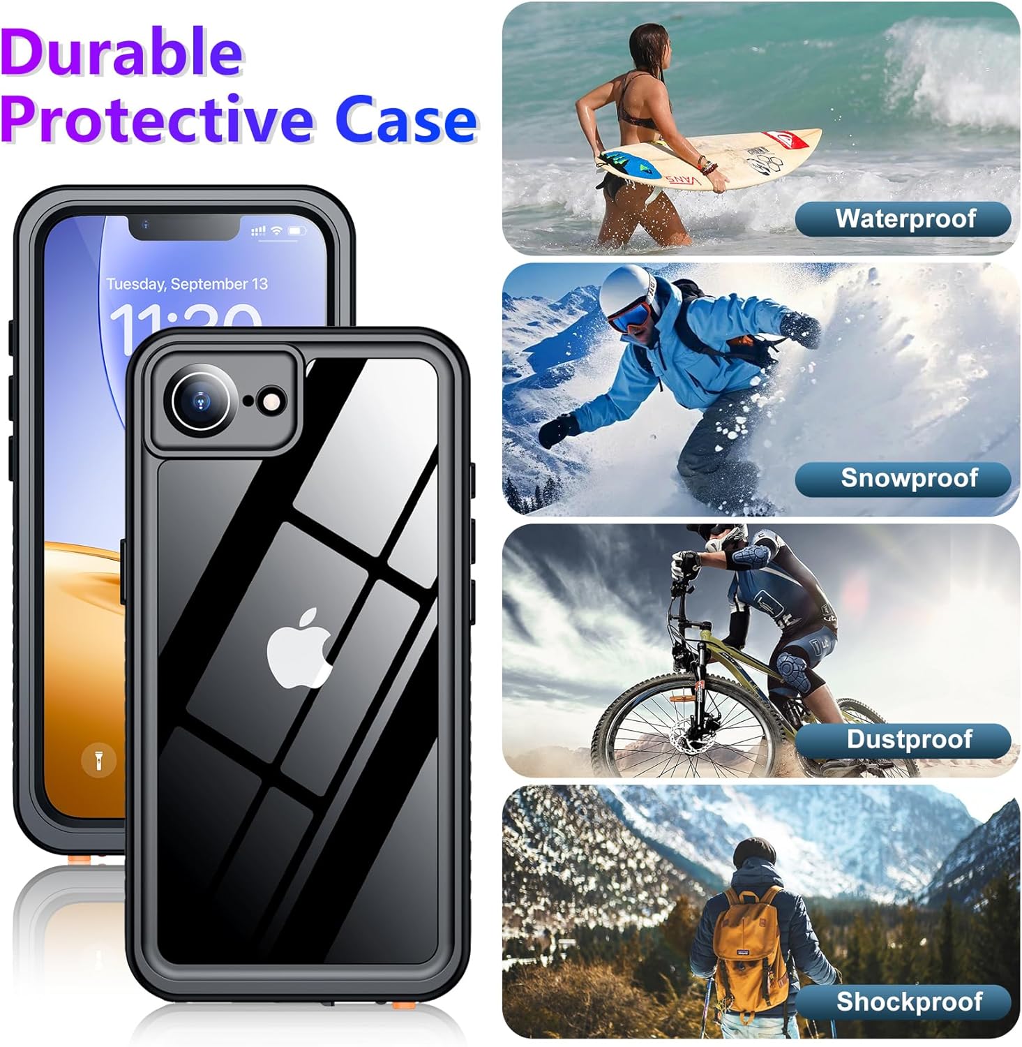 Temdan Compatible with iPhone 16e Case Waterproof, Built-in Screen & Camera Protector IP68 Underwater Full Body 16FT Military Dropproof Shockproof Phone Case for iPhone 16e 6.1"-Black/Clear - Image 5