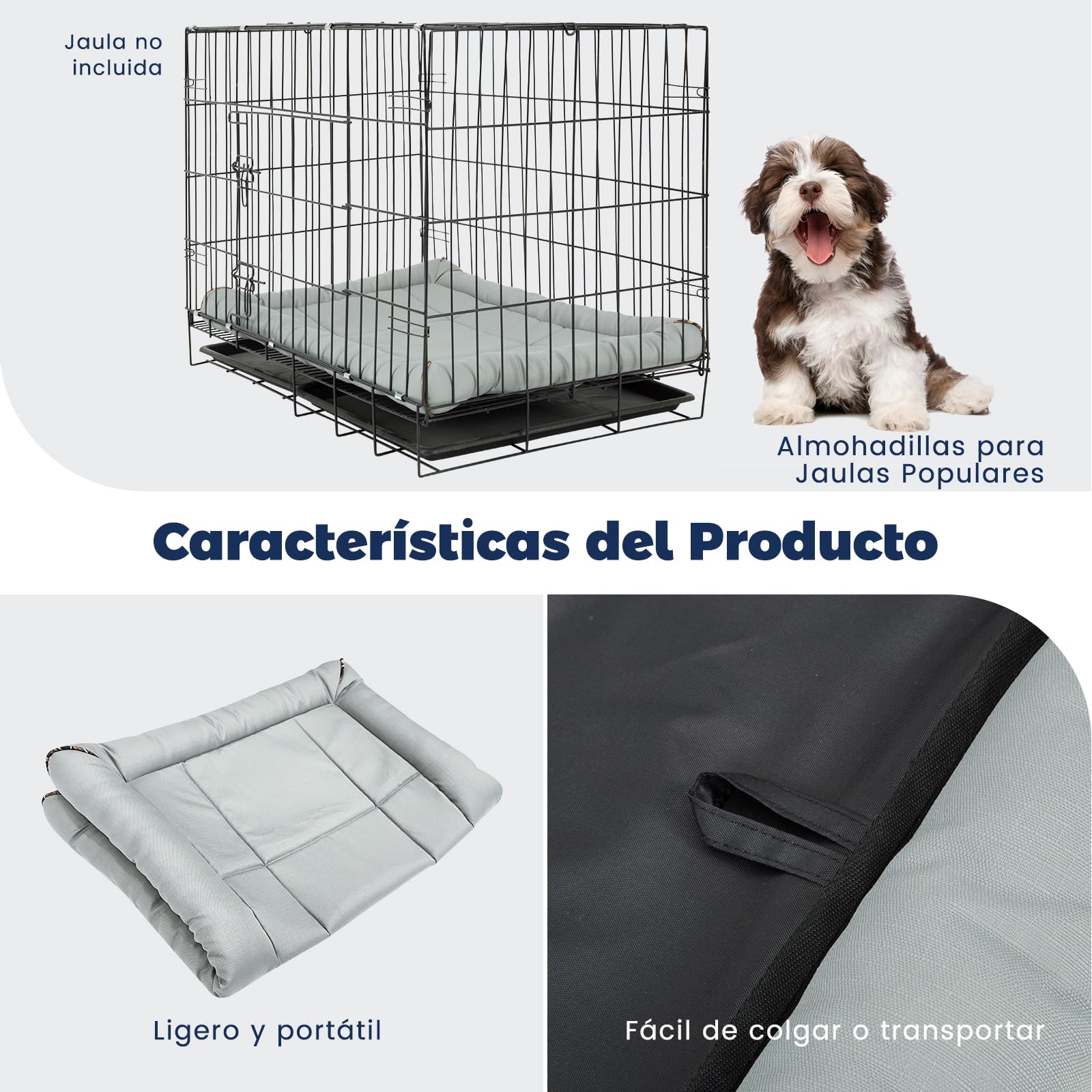 Miguel Cama para Perros Exterior Impermeable al Agua para Jaulas de Metal para Perros, Oxford Colchoneta Mascotas Duradera y Fácil de Limpiar, Ideal para Interiores Exteriores(107cm/42in Gris Claro)