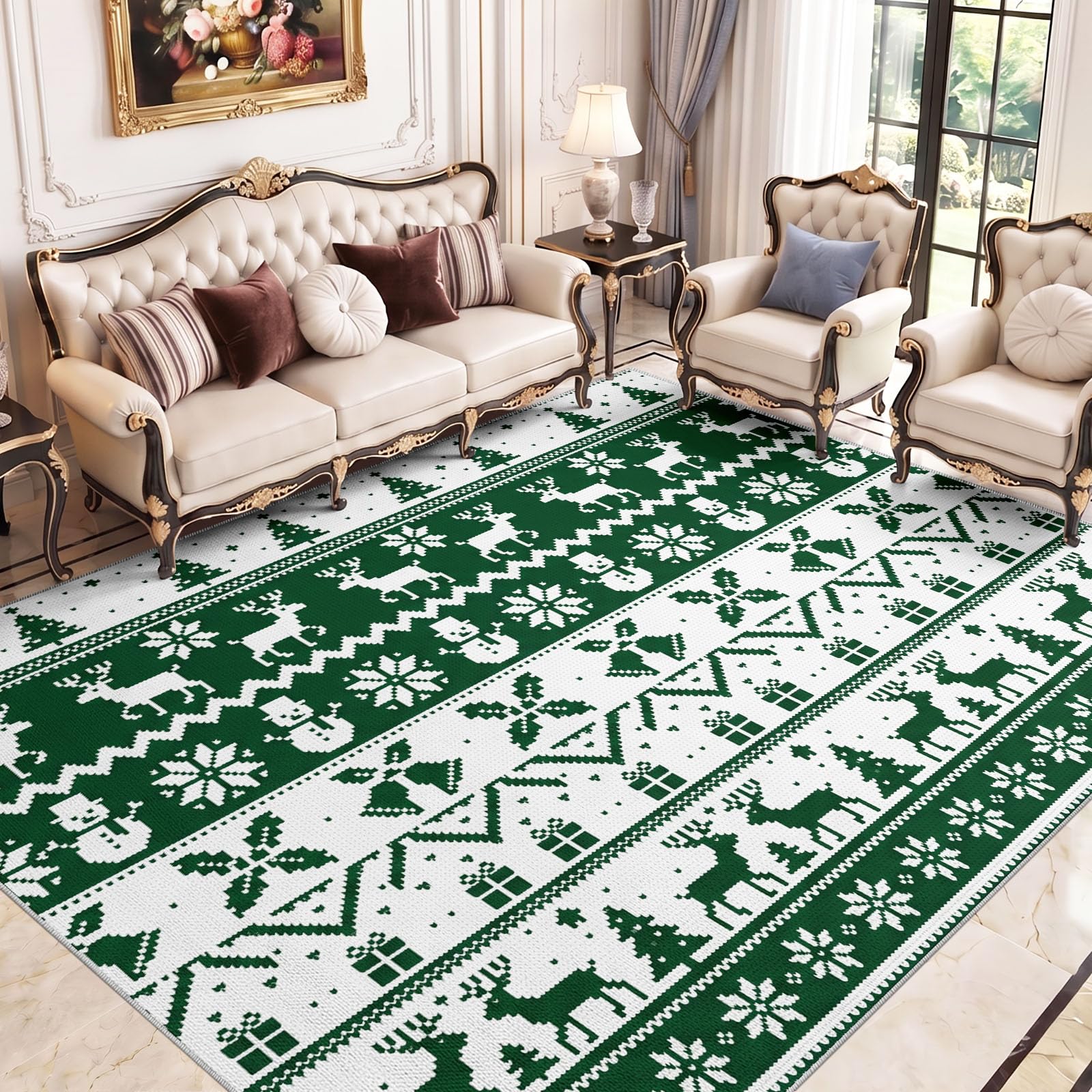 Tapis 160 x 230 cm Salon Nordique Noël Doux Lavable antidérapant