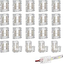20 COB LED Strip Connectors 2 Pins 8 mm Wide, 4 L-Shaped Connectors and 16 Straight Connectors, Transparent and Solderless LED Strip Connectors for COB SMD Strips 12V/24V