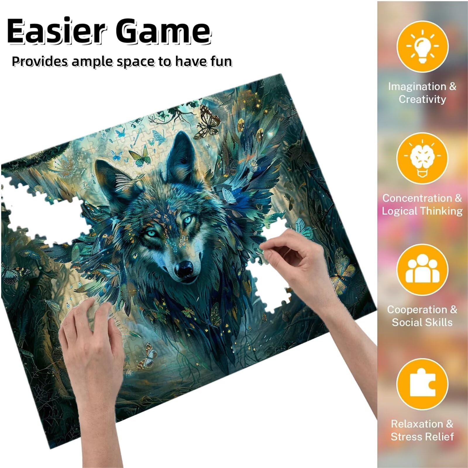 Jigsaw Puzzle, 1000 Pezzi Puzzle Classici, Foresta Puzzle Rilassamento Intelligence, Mpossibile Difficile Puzzles impegnativo per adulti Puzzles per Gioco Familiare, Regalo per Amore Amico Lupo K0F894