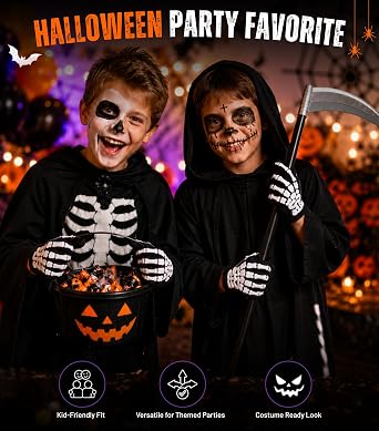 Kangaroo White Printed Black Skeleton Gloves for Kids Halloween Accessories