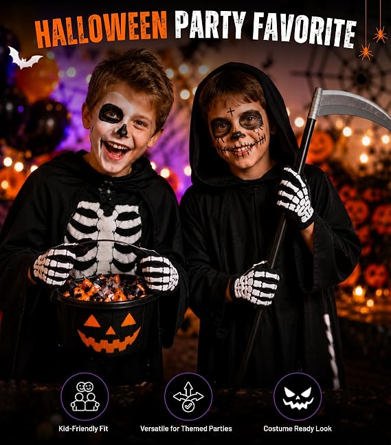 Kangaroo White Printed Black Skeleton Gloves for Kids Halloween Accessories