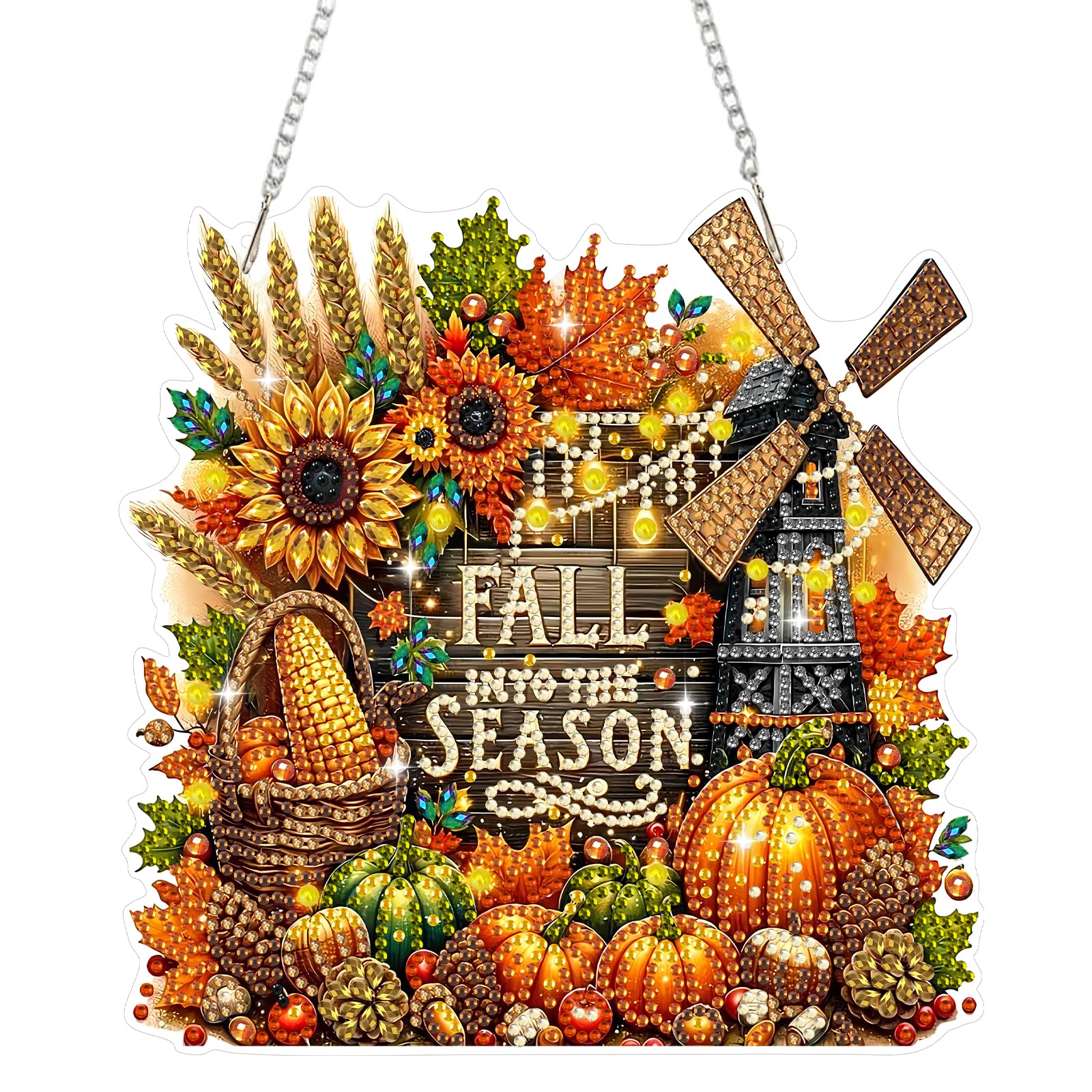 BOWETILE Halloween Diamond Painting Hanging Ornament with Chain
