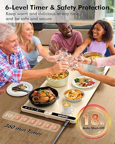 Miniatura 7 de Tapete de calentamiento para alimentos, calentador eléctrico de alimentos de calentamiento rápido con 9 niveles de temperatura y temporizador de 6