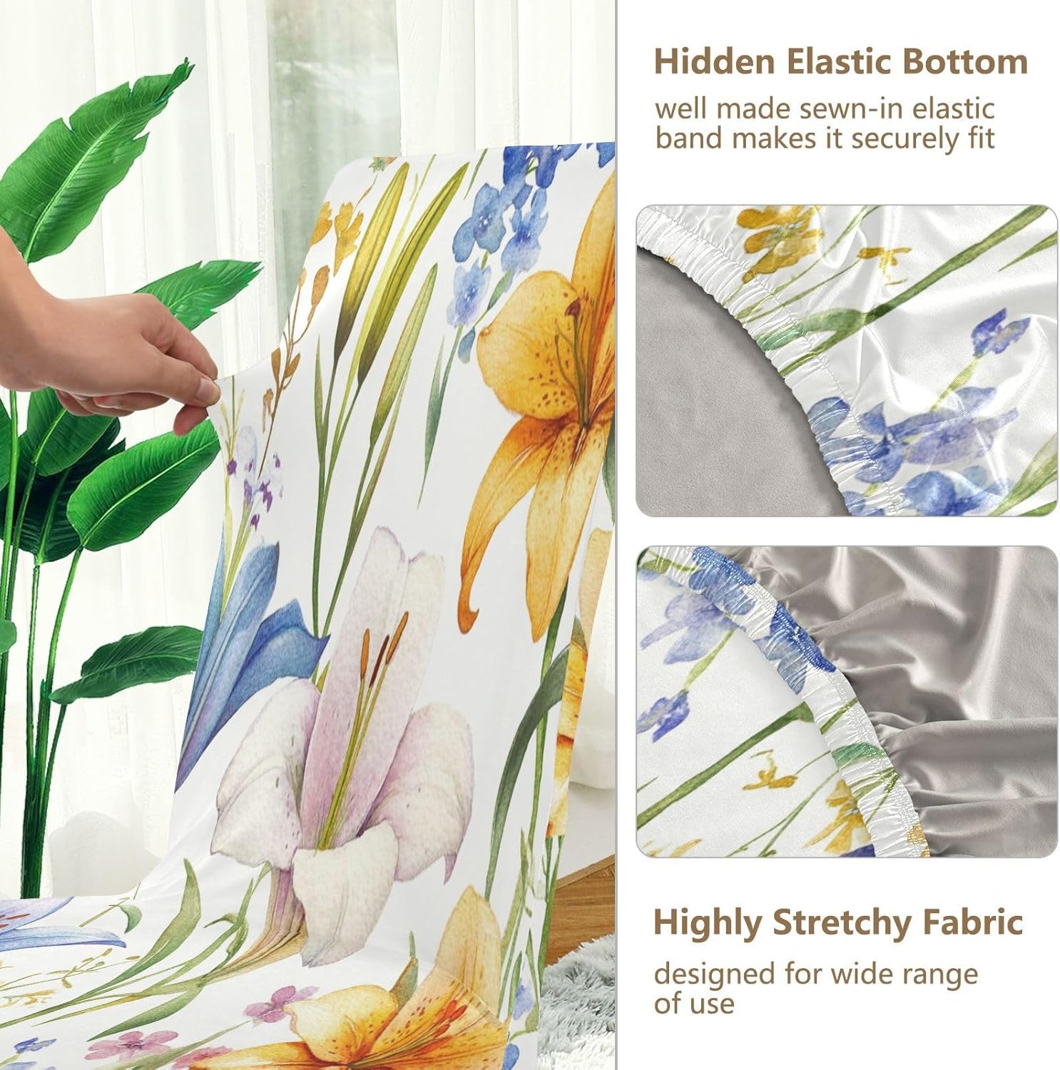 ALAZA Chair Covers for Dining Room, Watercolor Lily Floral Wildflowers Stretch Chair Cover Sets Chair Protector Removable Washable for Ktichen Restaurant Hotel