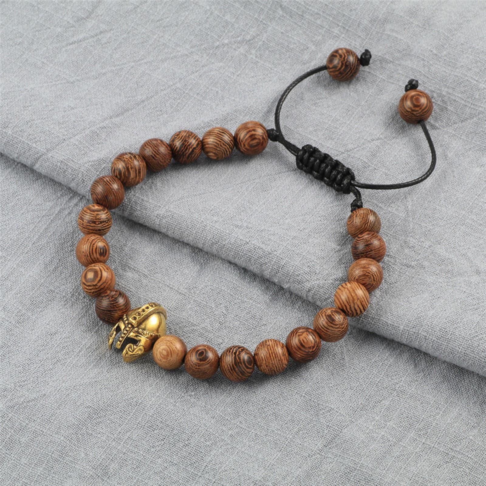 Stück Naturholz geflochtene Armbänder Männer verstellbar Meditation Stein Perlen Armband Frauen Gebet Schmuck Armband-geflochten 1