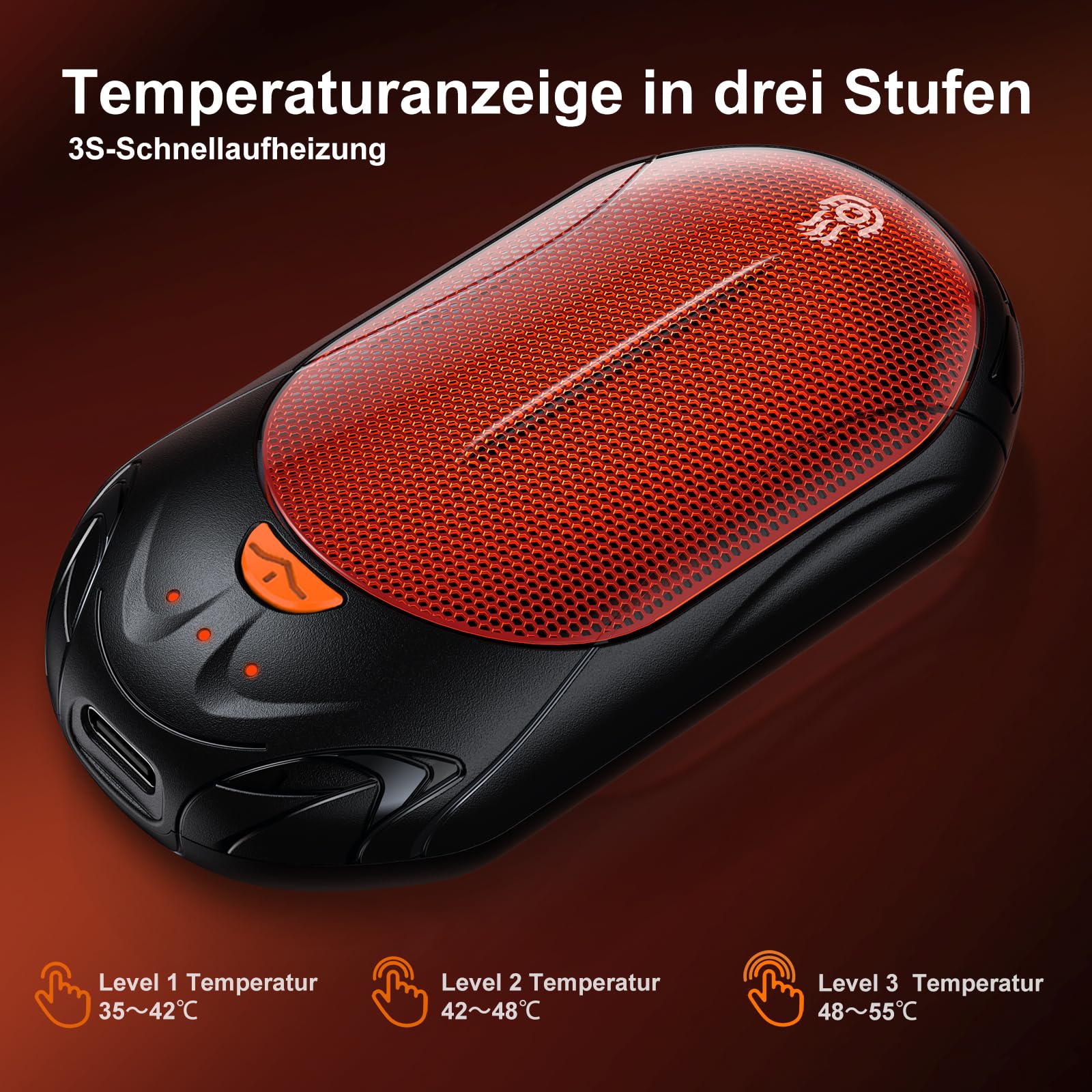 Handwärmer Elektrisch 2 in 1, OUTJUT 6000mAh USB Handwärmer Wiederaufladbar, 20 Stunden Akkulaufzeit 3 Heizmodi Schnelles Aufheizen, Outdoor Sport im Winter, Geschenk Weihnachten