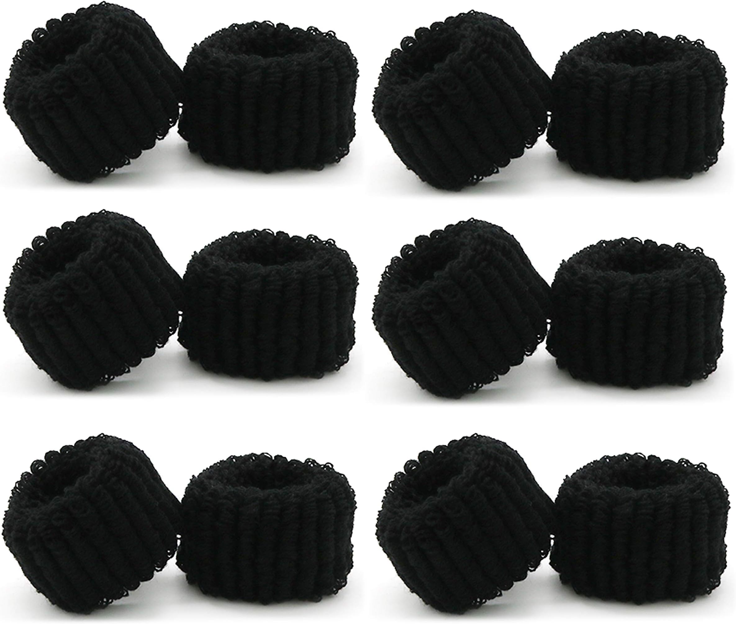 Cotton Large Black Soft Thick Towelling Hair Ponios Bobbles Ponytail Bands Black Terry Ponytail Holder (12PCS BLACK)