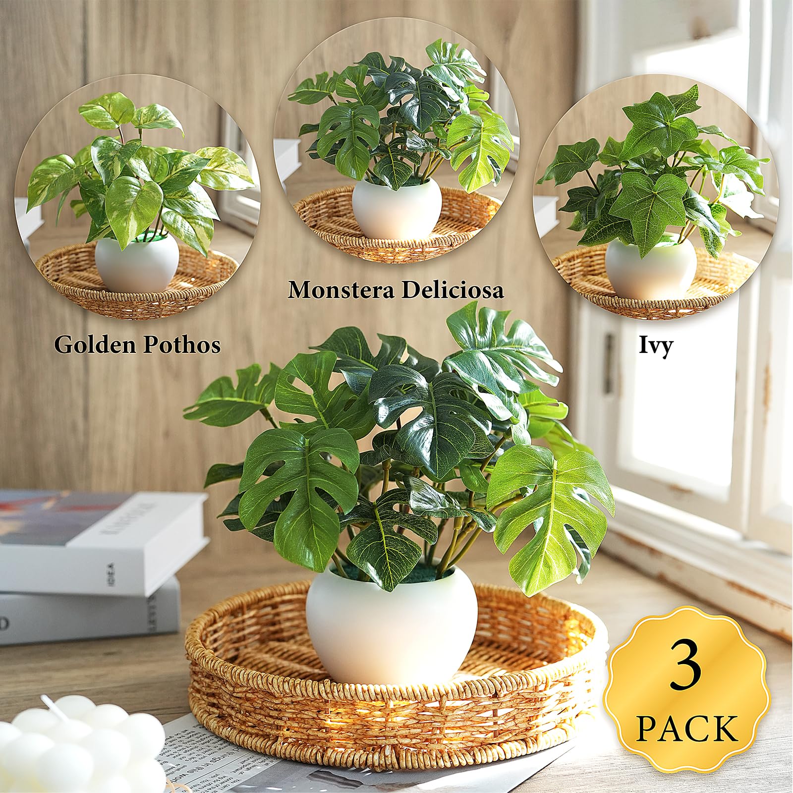 FOREST PRINCE 3 PCS Small Fake Plants, Artificial Potted Plants Indoor for Living Room Bedroom Kitchen Bathroom Shelf Windowsill Office Desk Plant Home Decor