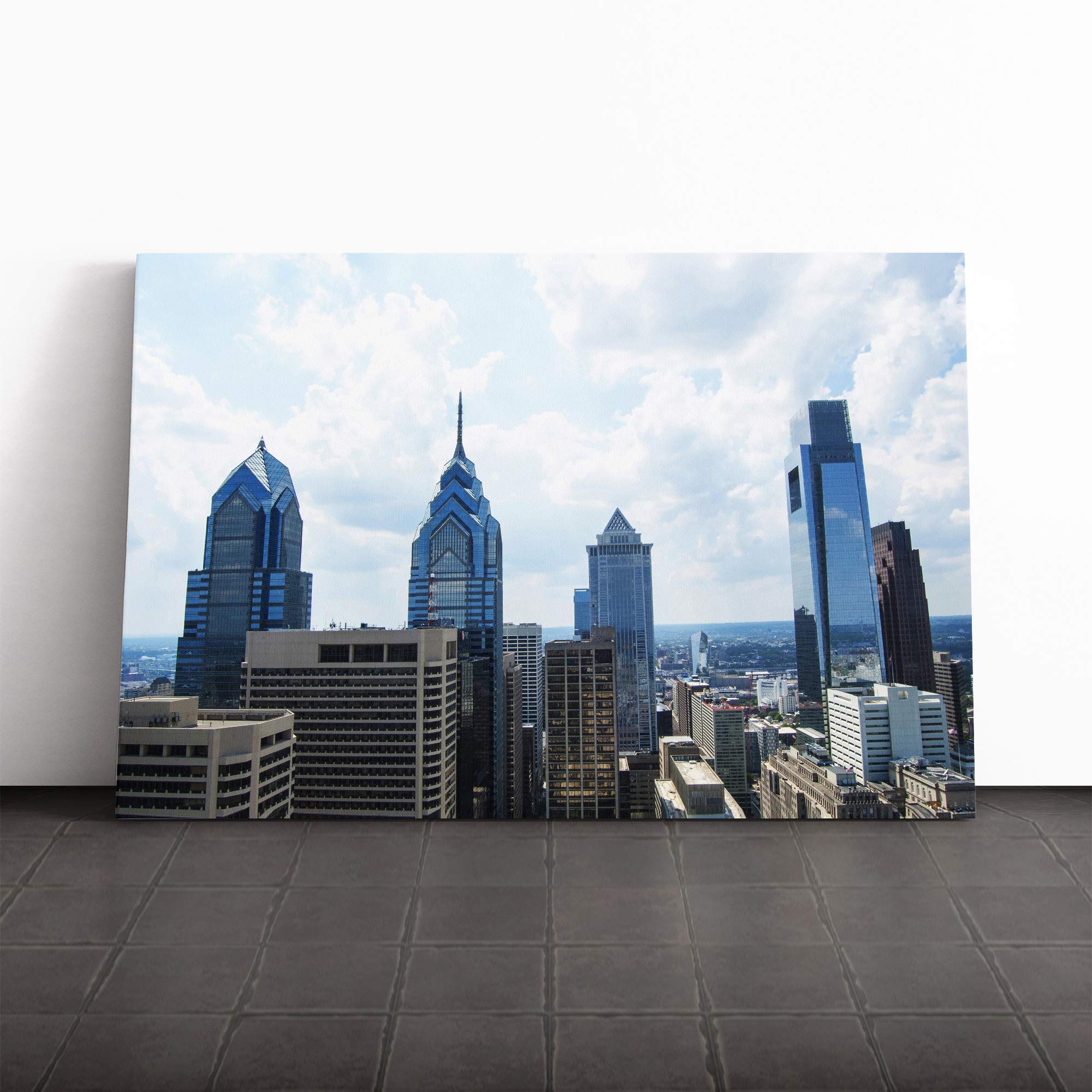 Philadelphia Pennsylvania Skyline USA Canvas Print | Gallery Wrapped 30mm Frame Wall Art | 24x16 inches | Ready to Hang | Modern Cityscape Picture | Living Room Bedroom Lounge Office