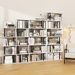 Gadroad 5-Tier Bookshelf, Narrow S-Shaped Geometric Bookcase, Wood Decorative Storage Shelving, Modern Freestanding Display Shelves, Book Shelf Unit for Living Room Bedroom Home Office, White