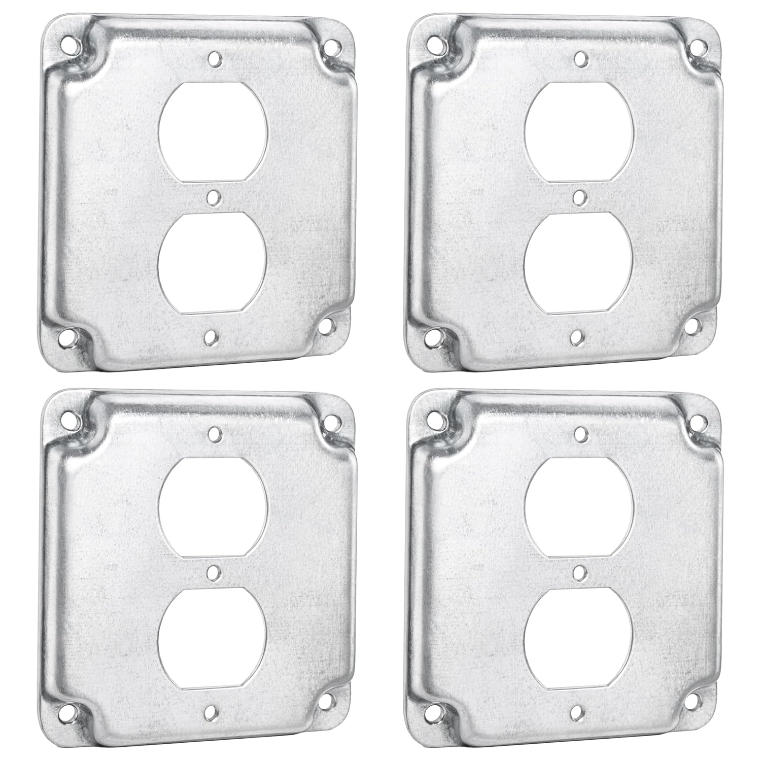 OHLECTRIC Crushed Corner Steel Single Duplex Receptacle Box Cover| 4” Square Electrical Box Cover, Fire Rated | Ideal for Wiring Connection Protection and Wiring Devices (4-Pack)