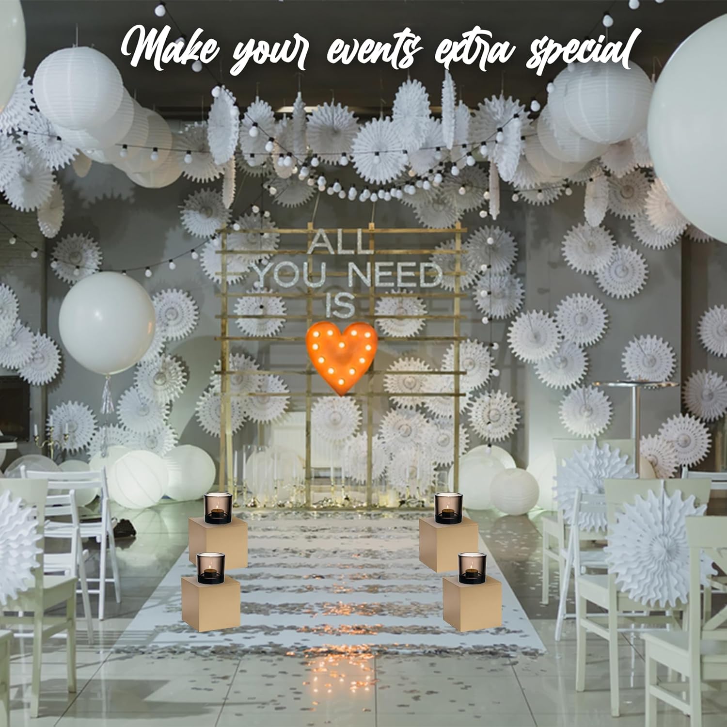 Fun Express Gold Buffet Risers (Wood set of 3) Great for Weddings, Home Decor and Accessories