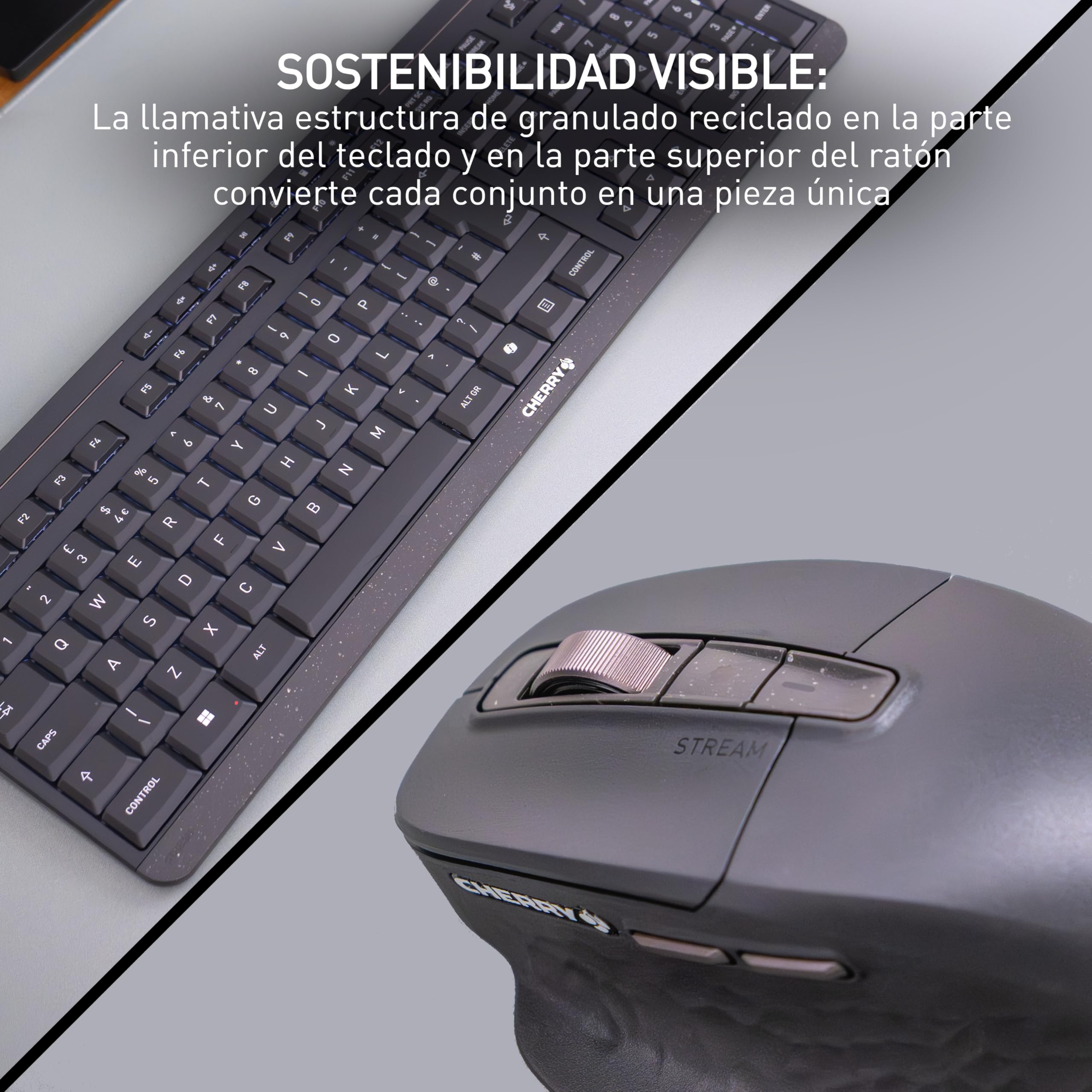 CHERRY Stream Desktop Ultimate, Conjunto de Teclado y Ratón Inalámbricos Multidispositivos, Distribución US (QWERTY), Ratón Ergonómico para Diestros, Negro