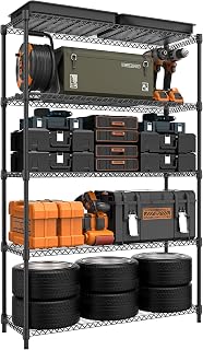 MZG 1750 lbs 5 Tier Storage Rack Metal Wire Shelving Unit, Storage Standing Household Shelf Organizer for Kitchen Pantry Closet Garage Basement Utility Room, Black 15.8" D x 45.3" W x 70.4" H