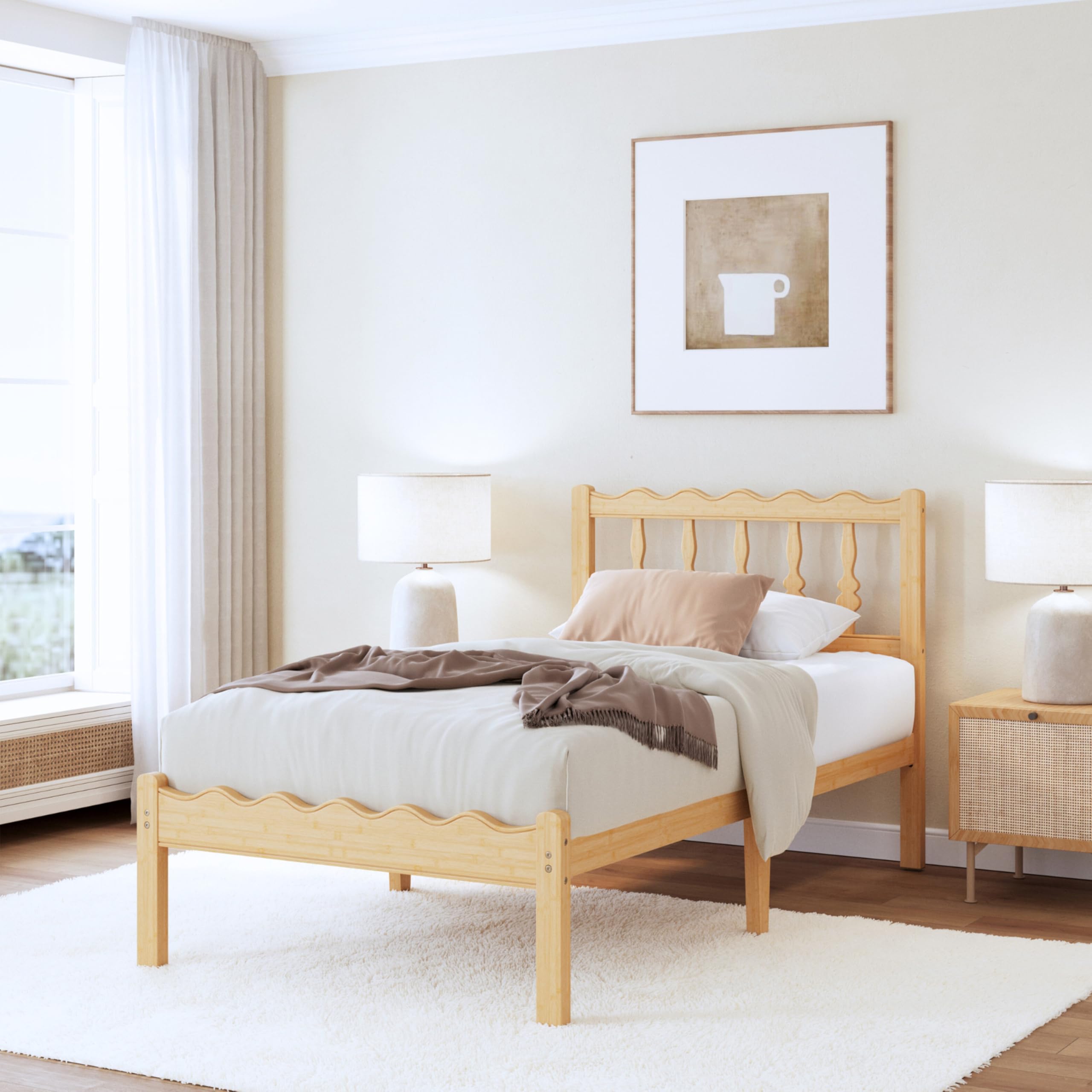 Amazon.com: ZIYOO Solid Bamboo Wood Twin XL Bed Frame with