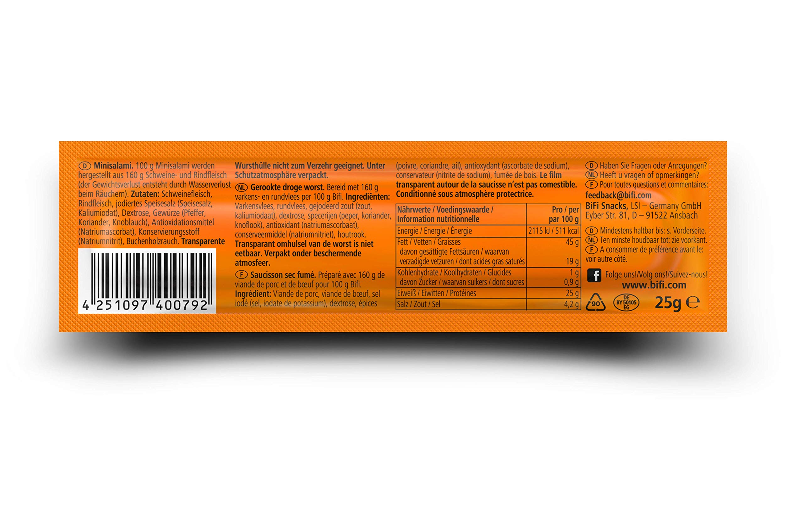 BiFi Original – Herzhafter Salami Fleischsnack – Geräucherte Mini Wurst als Snack to go – 40er Box (40 x 25 g)