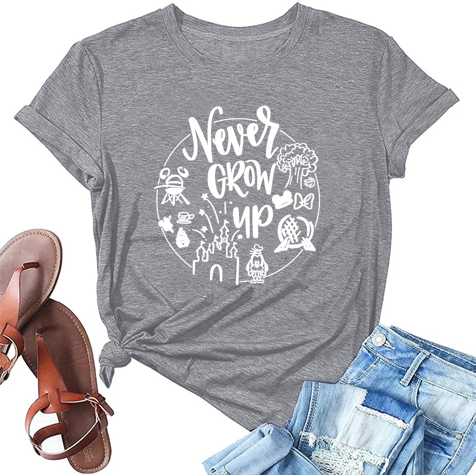 Magical Castle Shirts Women Magic Kingdom T Shirt Castle Flower Graphic Short Sleeve Tops Holiday Tee