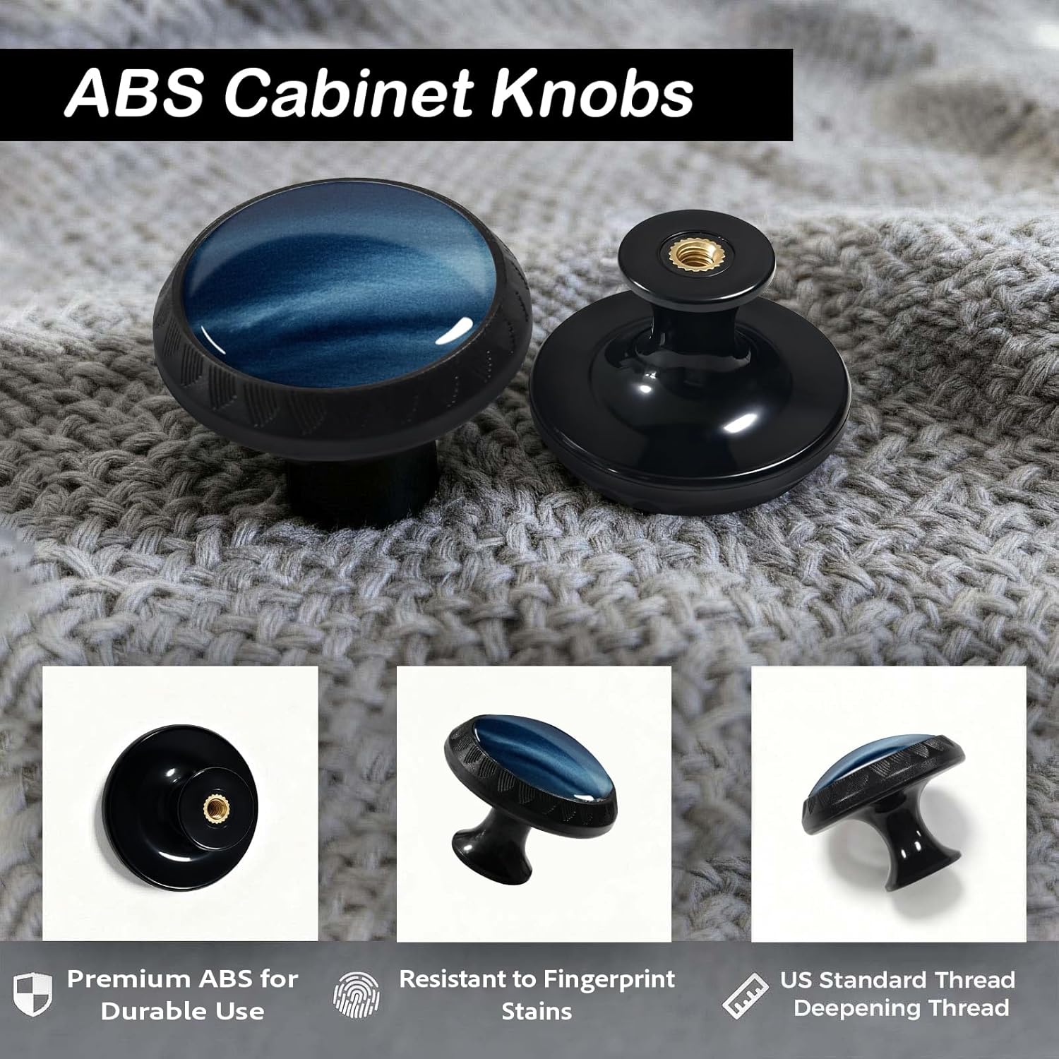 4 Pack Navy Blue Cabinet Knobs Round Drawer Pulls Black Dresser Knob Cupboard Door Handles Hardware for Kitchen Bathroom Cabinets