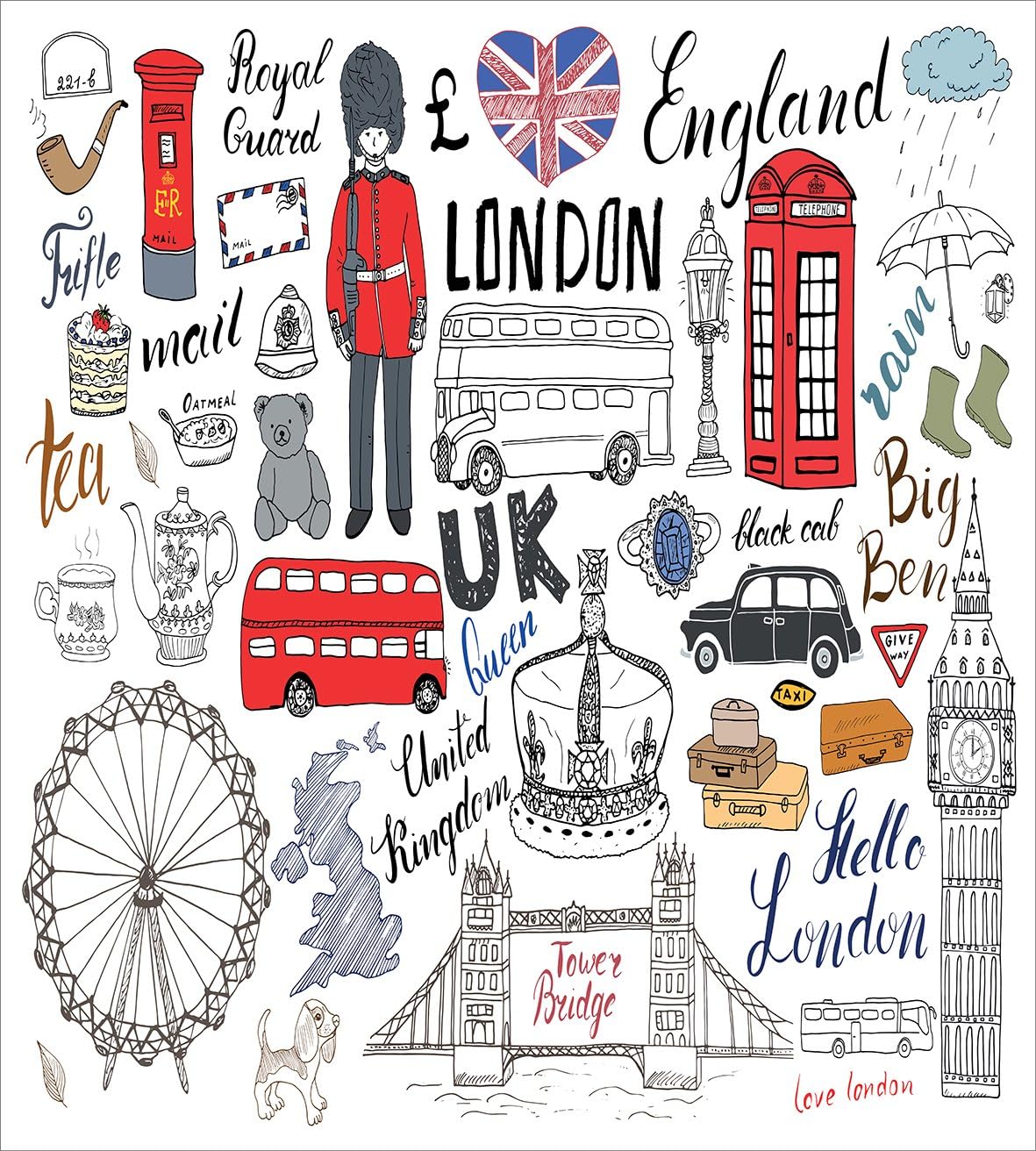 Ambesonne Hipster Duvet Cover Set, I Love London Double Decker Bus Telephone Booth Cab Crown of United Kingdom Big Ben, Decorative 2 Piece Bedding Set with 1 Pillow Sham, Twin Size, White Red Twin White Red