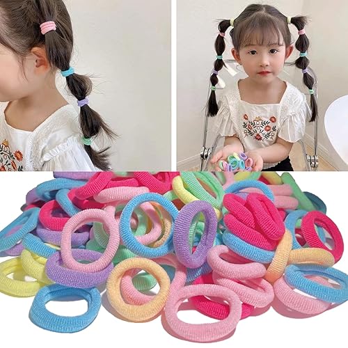 Miniatura 2 de SRIVIJA 100 ligas para el pelo de bebé y niños pequeños, mini bandas para el pelo de bebé, bandas suaves y sin costuras, soportes elásticos para