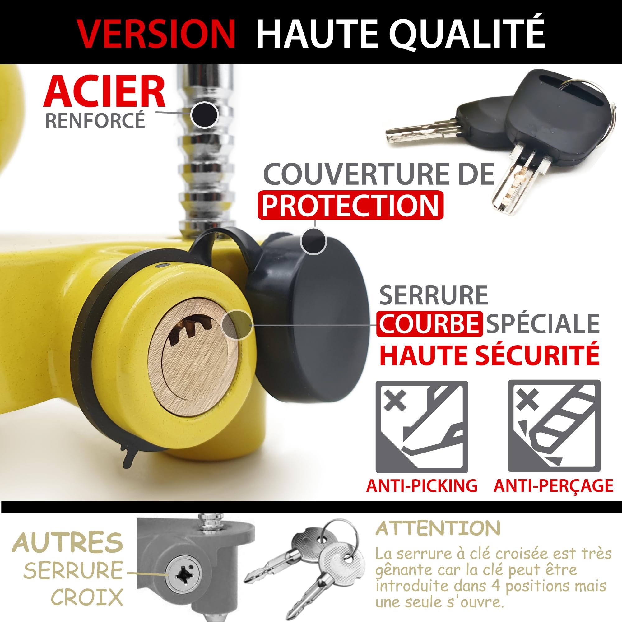 KRASER KR815 Antivol Remorque et Caravane pour Attelage, Verrouillage Haute Sécurité, Très Visible et Dissuasif. Efficace Contre le Vol, Pratique à Utiliser et Testé par des Milliers d’Utilisateurs