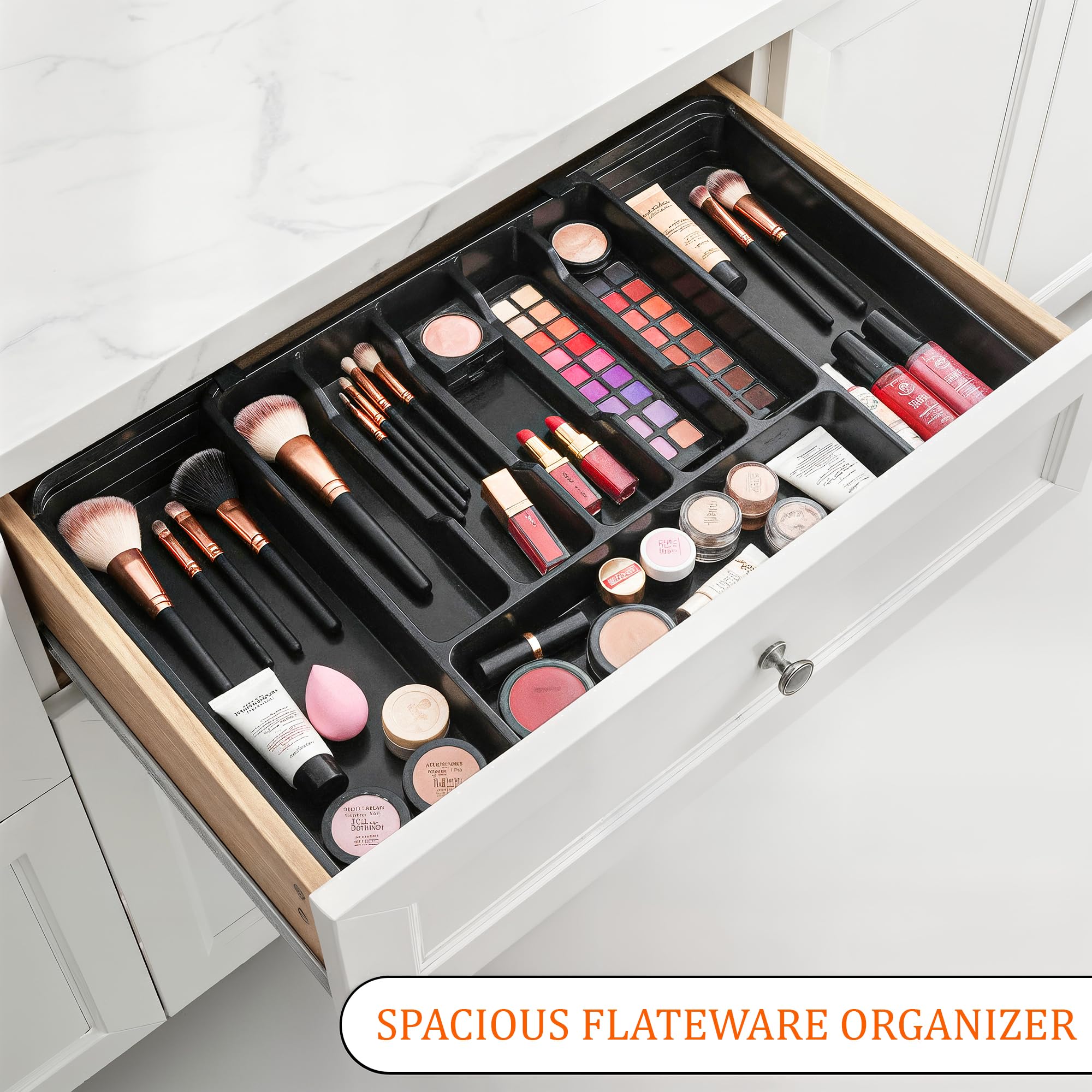 Kuber Industries Organizer na kosmetyki, organizer do makijażu, z 8 przegródkami na pędzle, szminki, eyelinery i aplikator, czarna