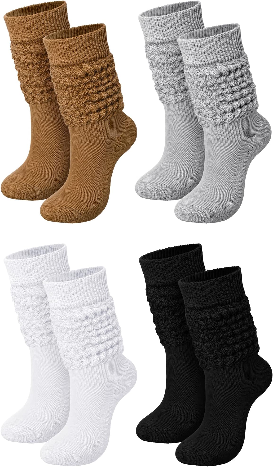 4 Pairs Slouch Socks for Women Bulk Stacked Boot 80s 90s Neon Slouch Knit Scrunchie Socks