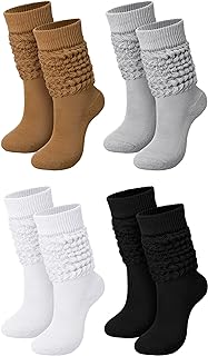 Janmercy 4 Pairs Slouch Socks for Women Bulk Stacked Boot 80s 90s Neon Slouch Knit Scrunchie Socks
