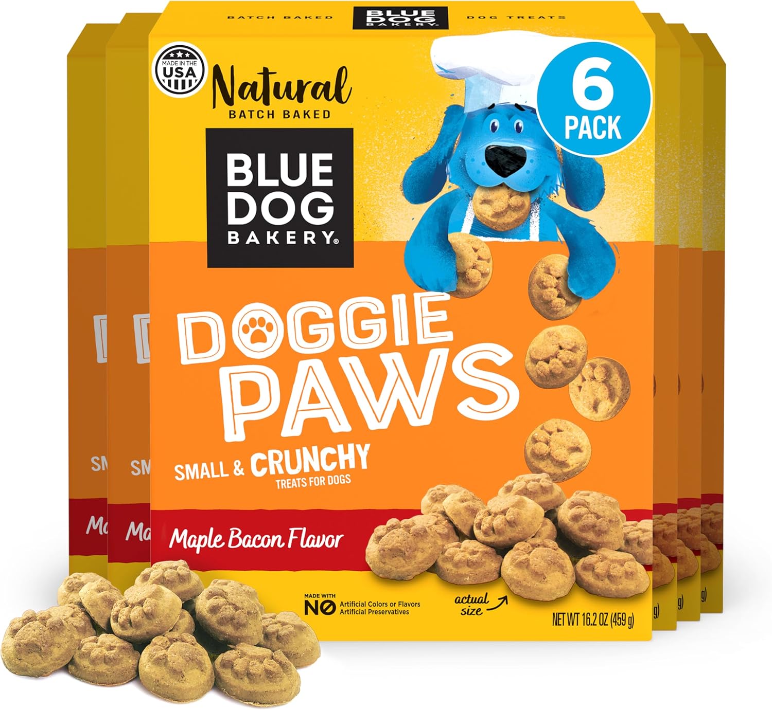 Blue Dog Bakery Natural Dog Treats, Doggie Paws, Maple Bacon Flavor, 16.2oz (6 Count)