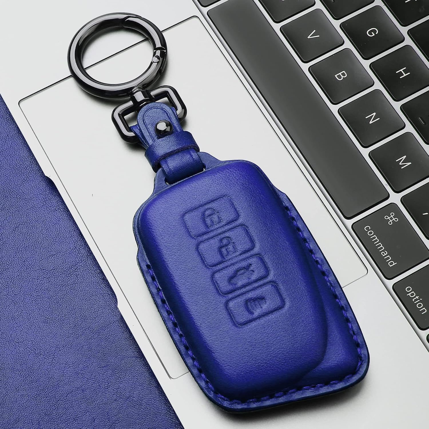 Tukellen for Lexus Leather Key Fob Cover with Keychain Compatible with Lexus RX ES GS LS NX RS GX LX RC LC Smart Key-Blue