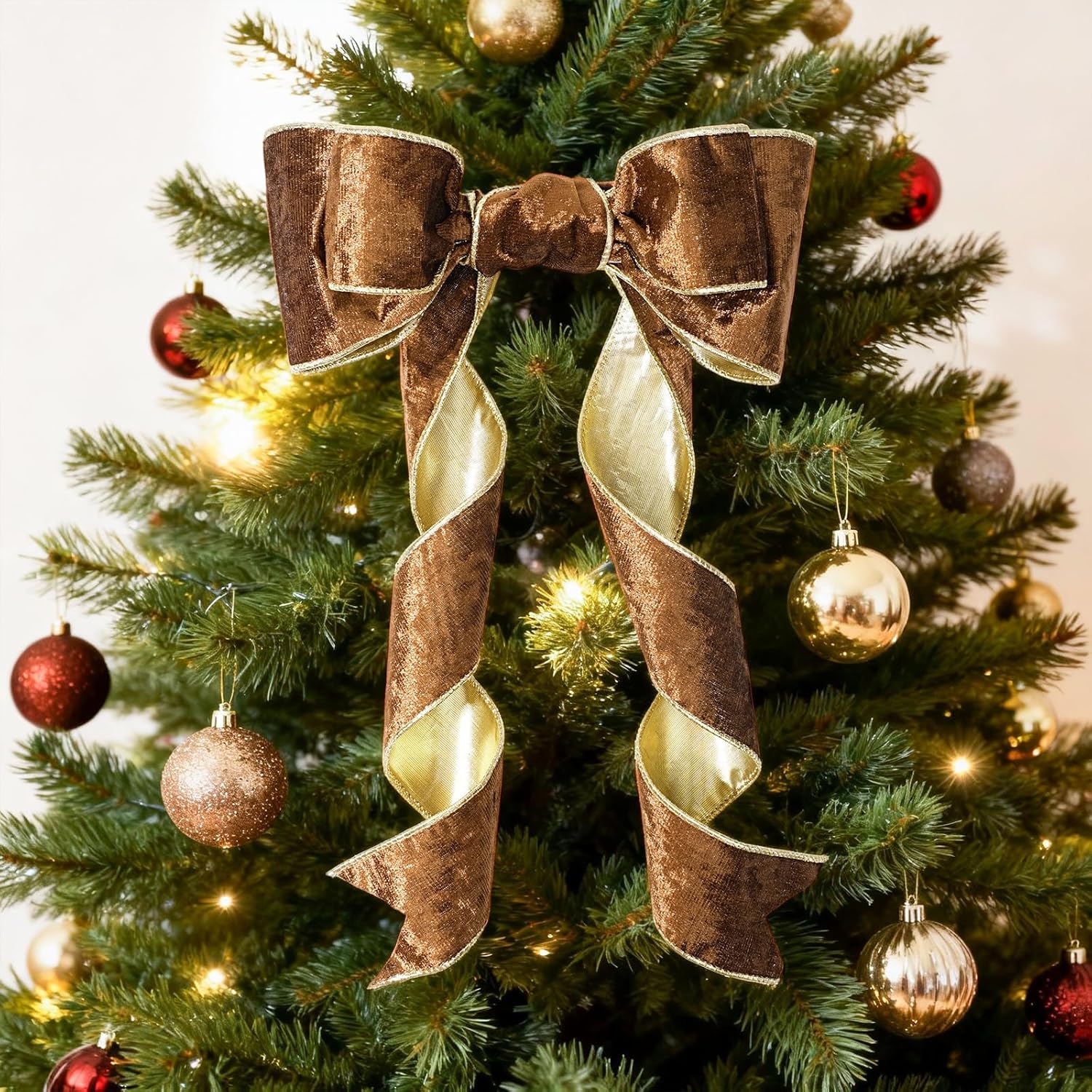 LaRibbons Copper Velvet Wired Ribbon, Luxury Christmas Ribbon for Gift Wrapping, Tree, Wreath Bows, Outdoor and Holiday Decor – 4 Inch x 10 Yards