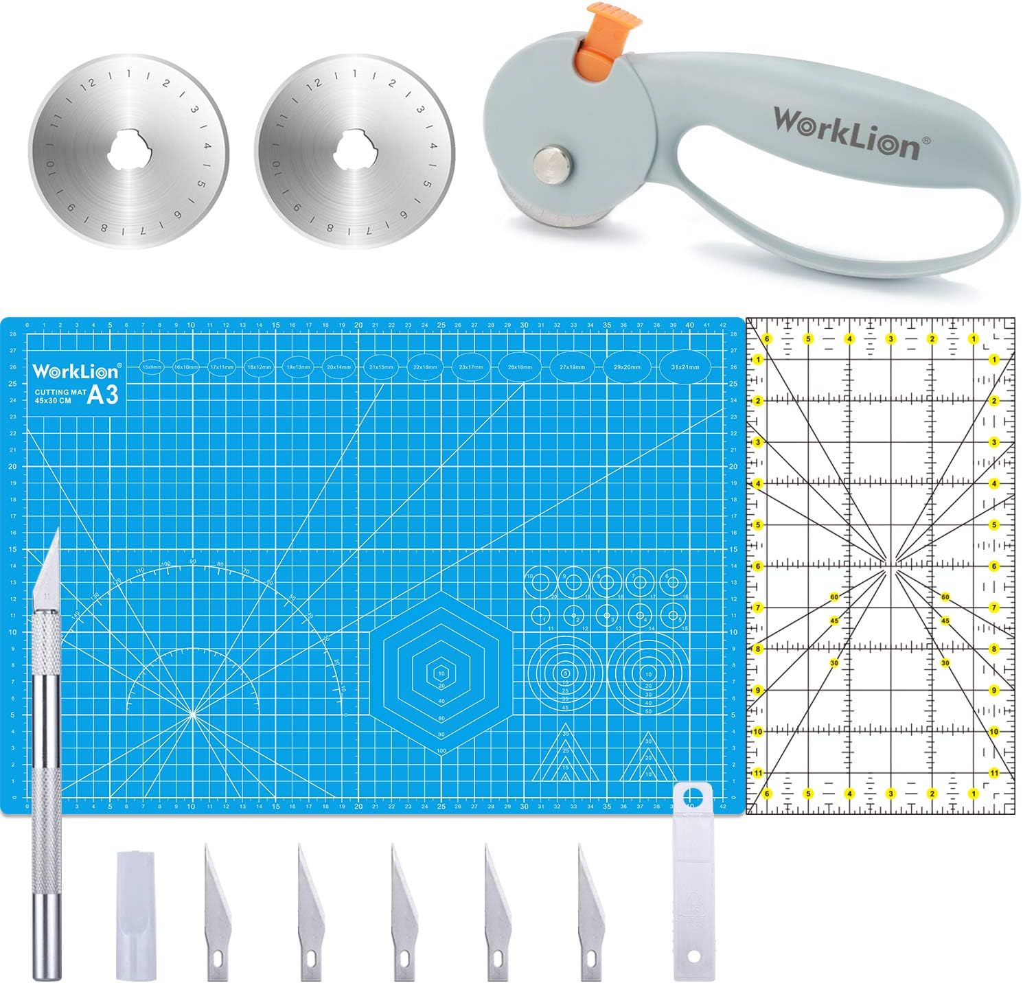 Amazon.co.jp WORKLION ロータリーカッター カッティングマットセット クラフト&裁縫 45mm替刃2個とA3