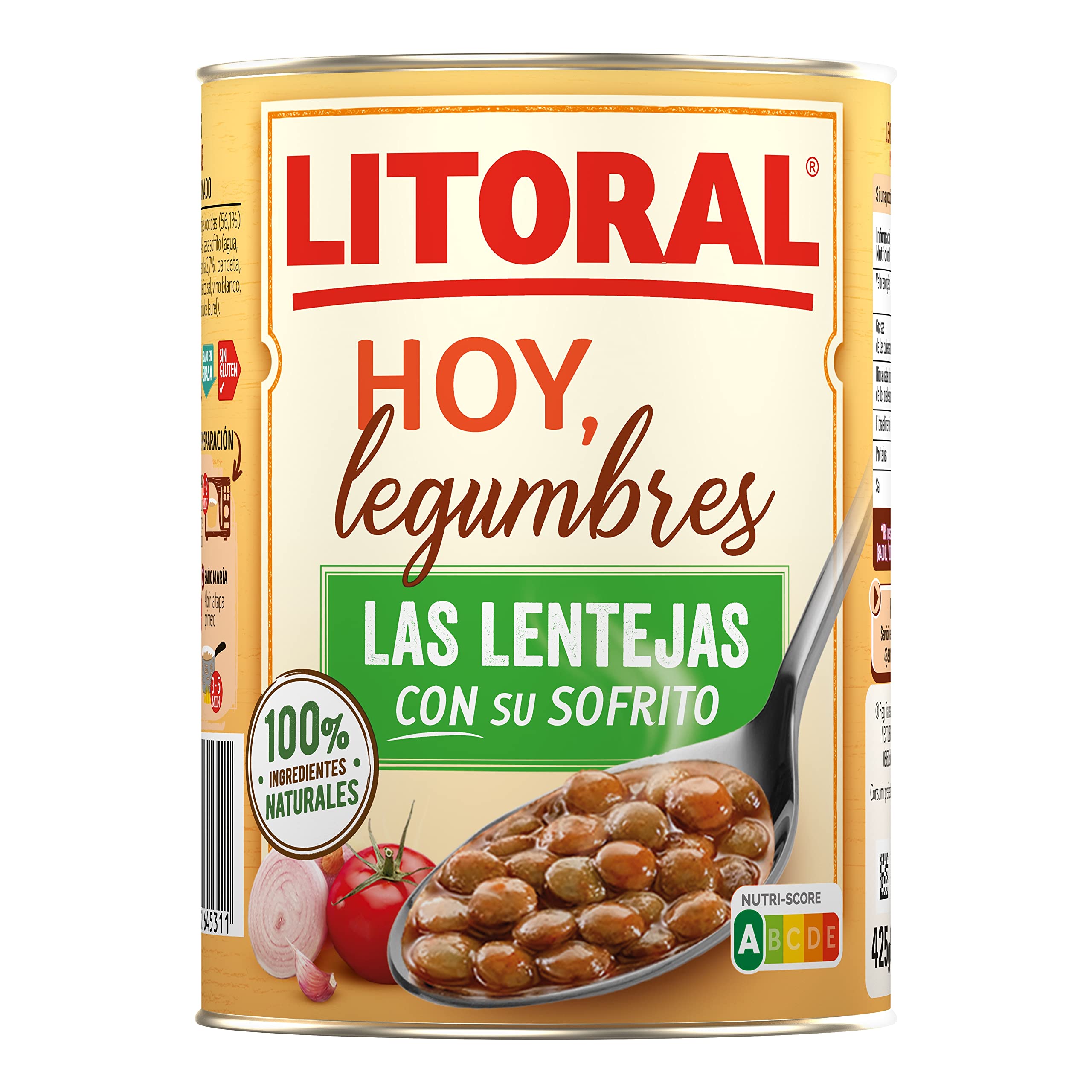 LITORAL Vegetal Garbanzos con Espinacas - Plato Preparado Sin Gluten - Pack de 10x425g - Total: 4.25kg & Hoy Legumbres Lentejas con su sofrito - Paquete de 15 x 425g (Total: 6.375 kg)