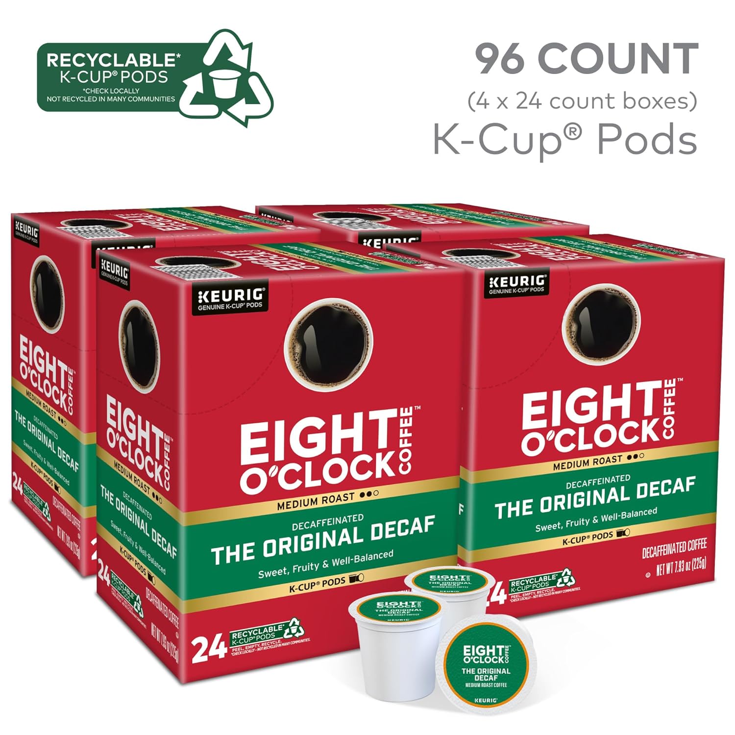 Eight O'Clock Coffee The Original Decaf, Single-Serve K-Cup Pods, Medium Roast, 96 Count