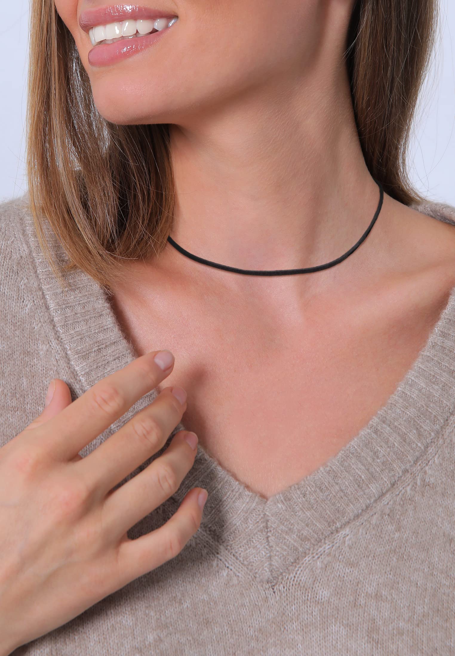 Elli Naszyjnik damski typu choker Basic Trend ze skóry welurowej czarny ze srebra wysokiej próby 925, 36, Srebro szterlingowe, Bez kamieni szlachetnych