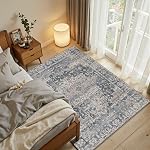 Rugxara Règles de la zone 5x7 pour Chambre à coucher, Rug lavable en gris, Vieux tapis Boho rétro, Non-dérapant & Tapis mince en laine de laine pour salle à manger intérieure, dorme et chambre pour enfants (Taupe/Grey) 5x7ft)