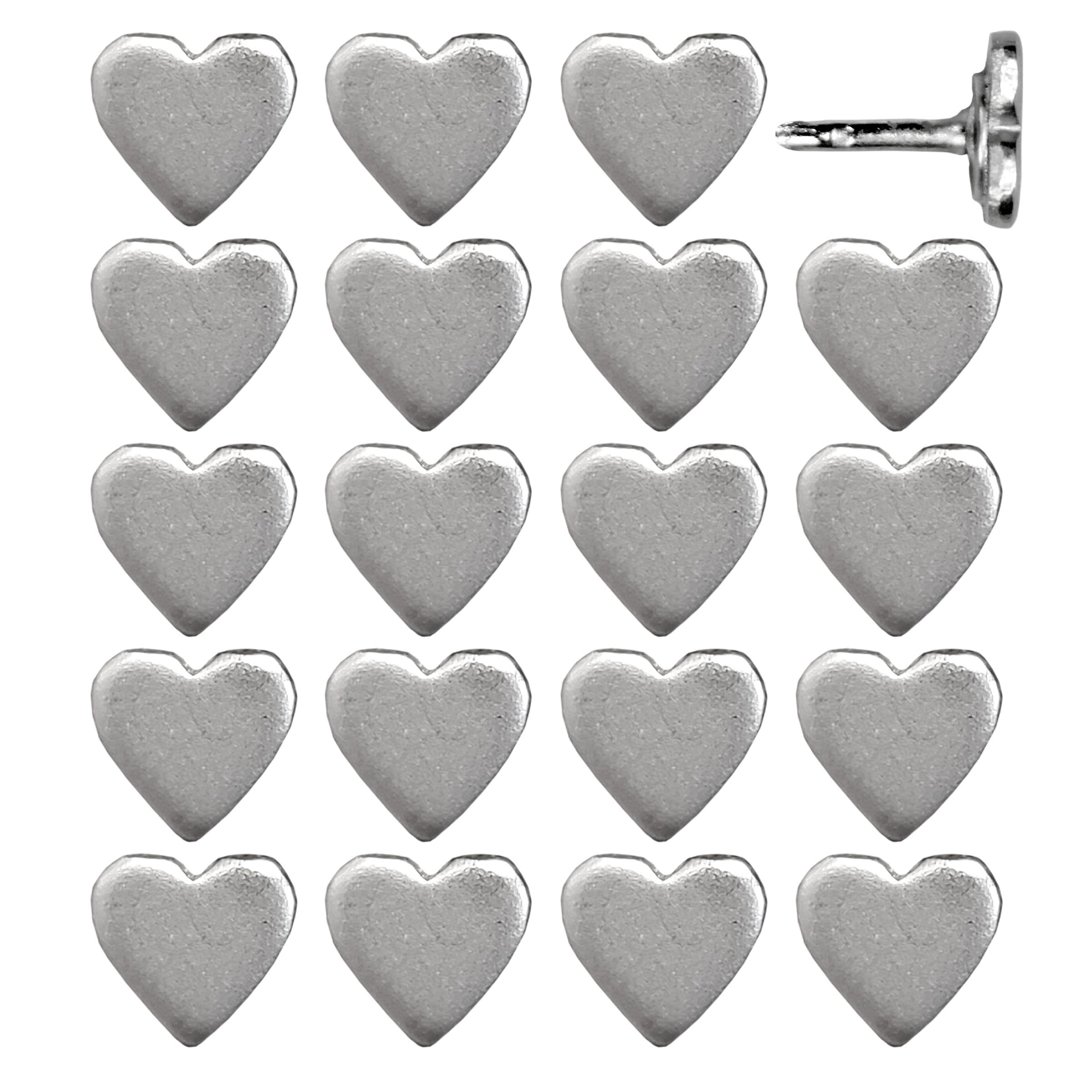 Mini Silver Heart Push Pins - Mini Silver Metal Heart Map Pins - for Cork Board, Maps, or Lapel Pin Use - Designed in USA - Set of 20
