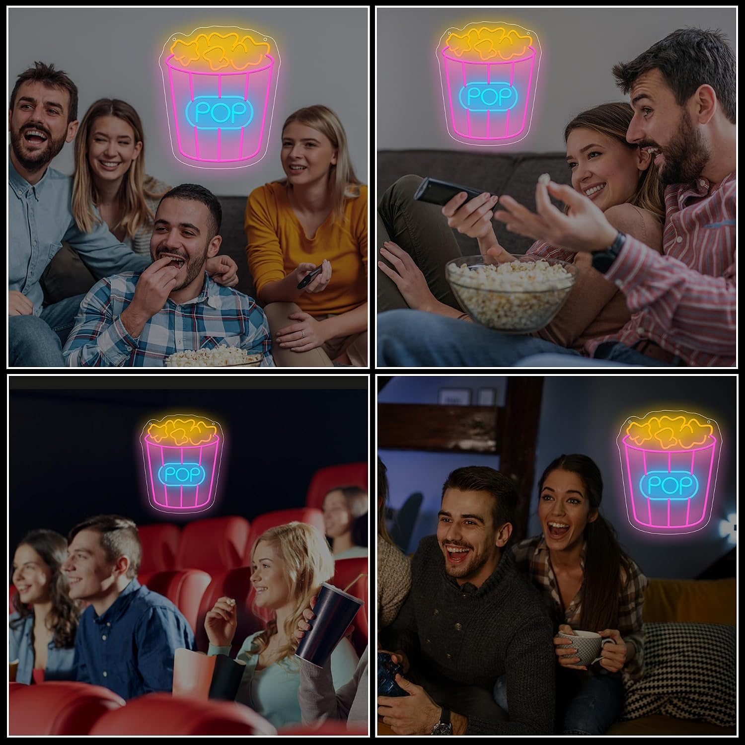 Popcorn Neon Sign for Movie Room Decor, LED Popcorn Sign for Home Theater, Bedroom, Bar, Game Room, Fun Popcorn Decorations and Popcorn Decor Wall Light for Cinema-Themed Spaces