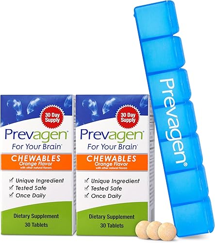 Prevagen Mejora la memoria, fuerza regular, 10 mg, 30 masticables, naranja, paquete de 2 unidades, con apoequorina y vitamina D y prevagen 7 días