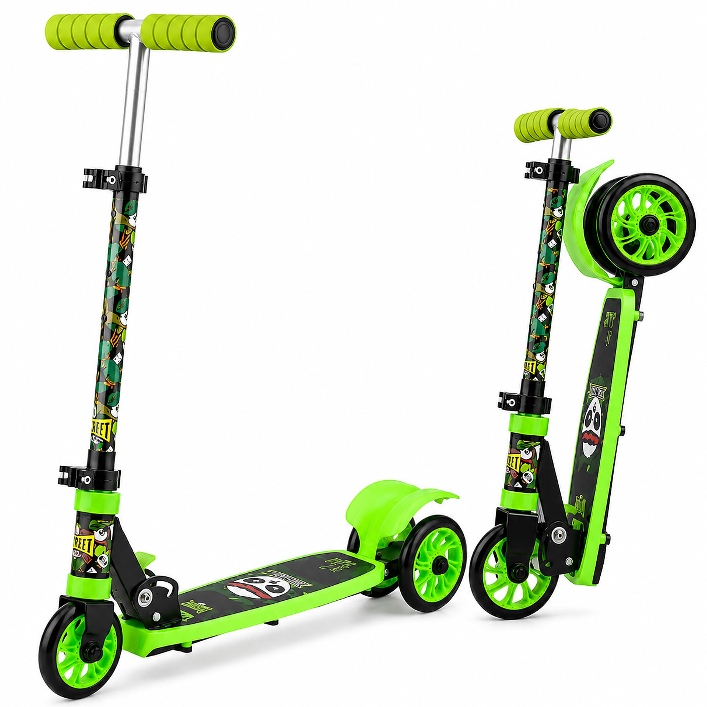 Toyshine 3 Wheel Street Rider Runner Scooter with Anti Slip ABS Base Aluminium Structure Height Adjustable Handlebar Max Load 50kg for Boys and Girls Ages 4 and Above - Green-image-47