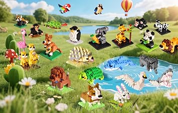 FUN LITTLE TOYS Party Favor for Kids, 24 Pack Mini Animals Building Blocks Sets Goodie Bags Stuffers for Kid, Small Toy Prizes