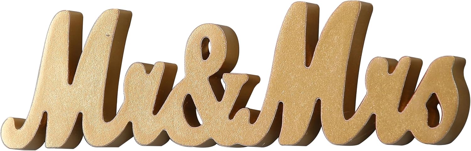Vintage Gold Mr & Mrs Sign for Wedding Table 14 Inches, Hanging Distressed Wooden Rustic Mr And Mrs Sign for Ceremony and Reception Anniversary Party Bridal Shower Wall Decor
