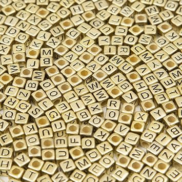 1000Pcs Letter Beads Gold Letter Beads Acrylic Alphabet Letter A-Z Cube Beads for Jewelry Making Friendship Bracelets Cube Gold