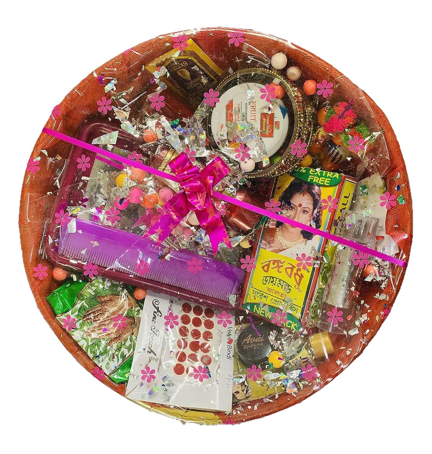 hartalika teej I Navratri MATA Rani shringar kit with Decorated Bamboo Basket with 16 Items with Metal ke kade/earings/bichua-image-34